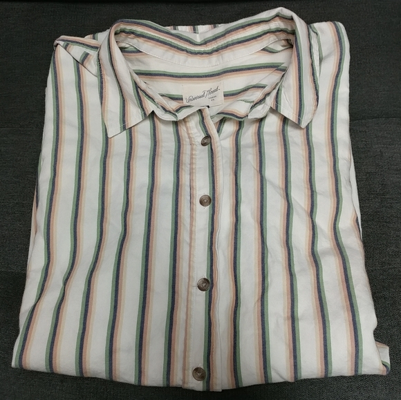 Universal Thread Oversized Fit Womens 100%Cottn Striped Long Sleeve Collar Shirt - Picture 2 of 15